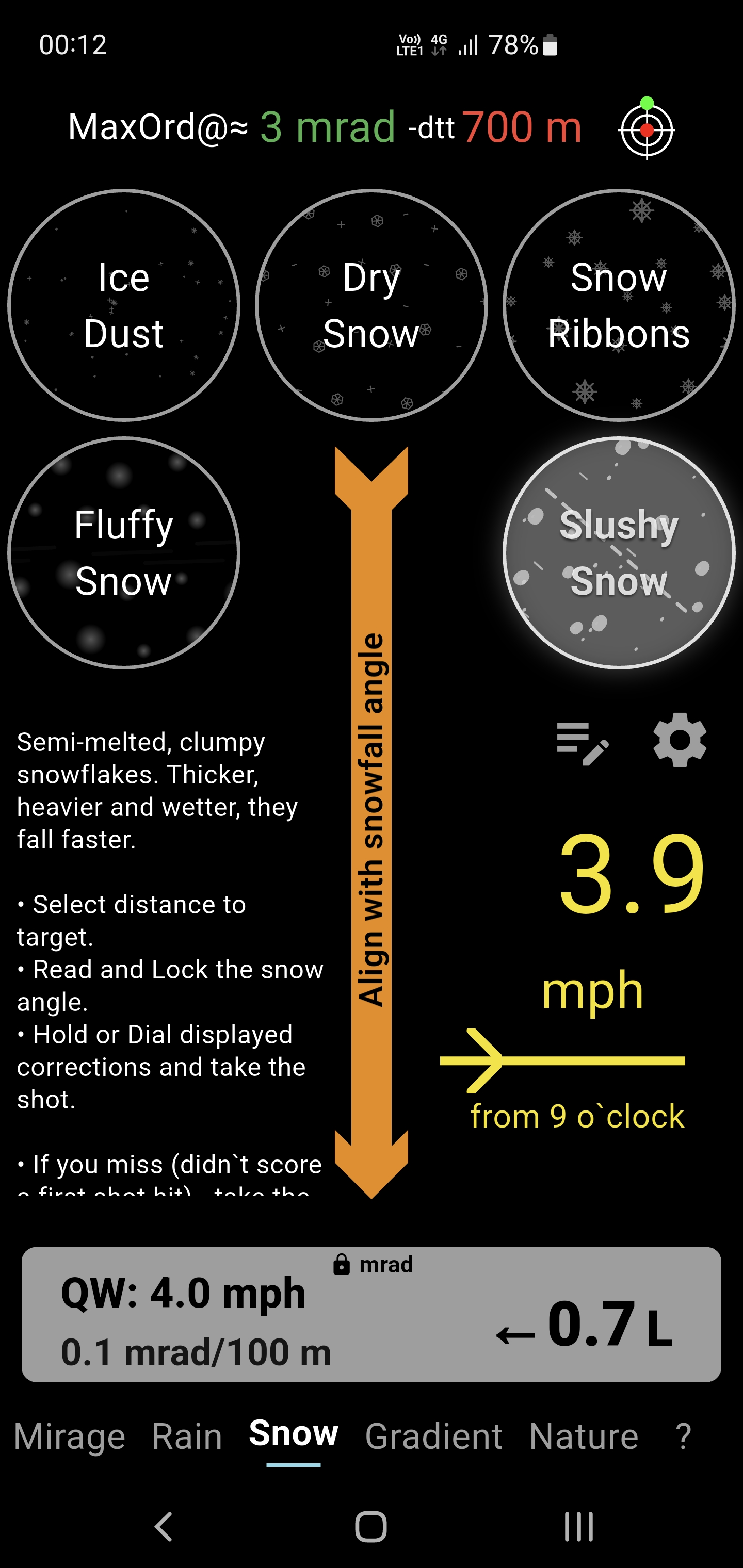 Wind Call — Snow wind reading with Quick Wind reference and wind hold